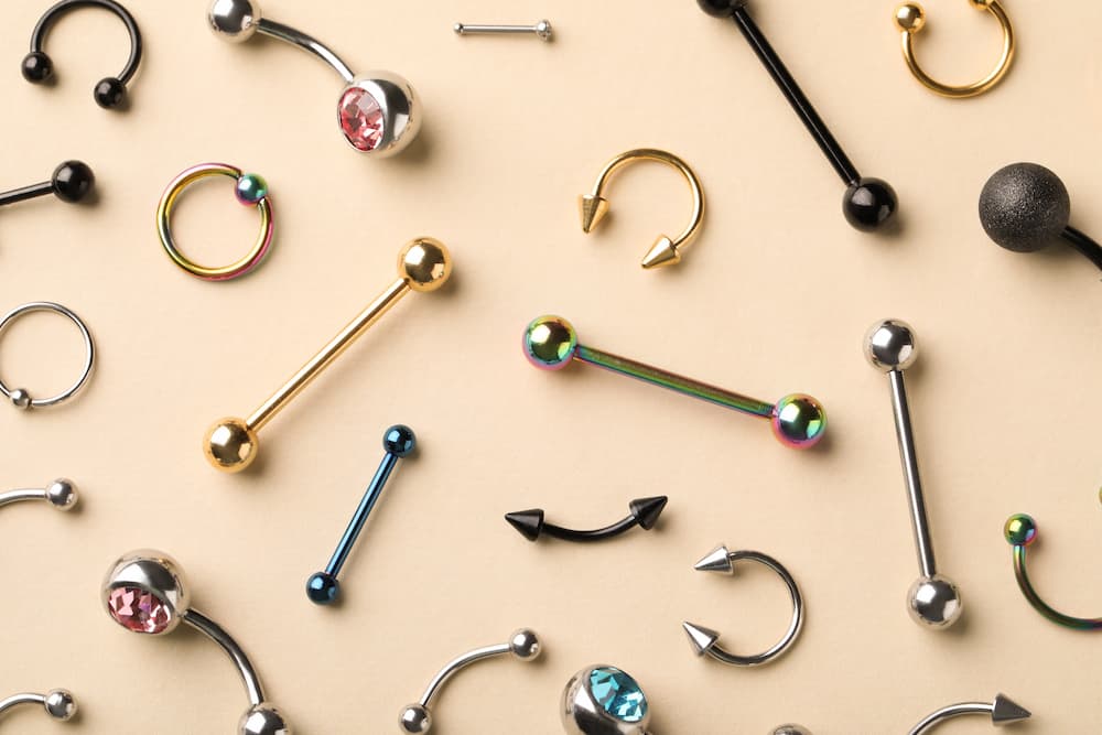 a bunch of different piercing jewelry